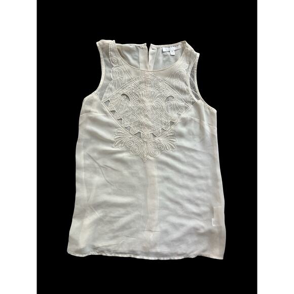 KENAR LADIES IVORY SHEER SLEEVELESS BUTTON BACK SHIRT XS - Picture 1 of 3